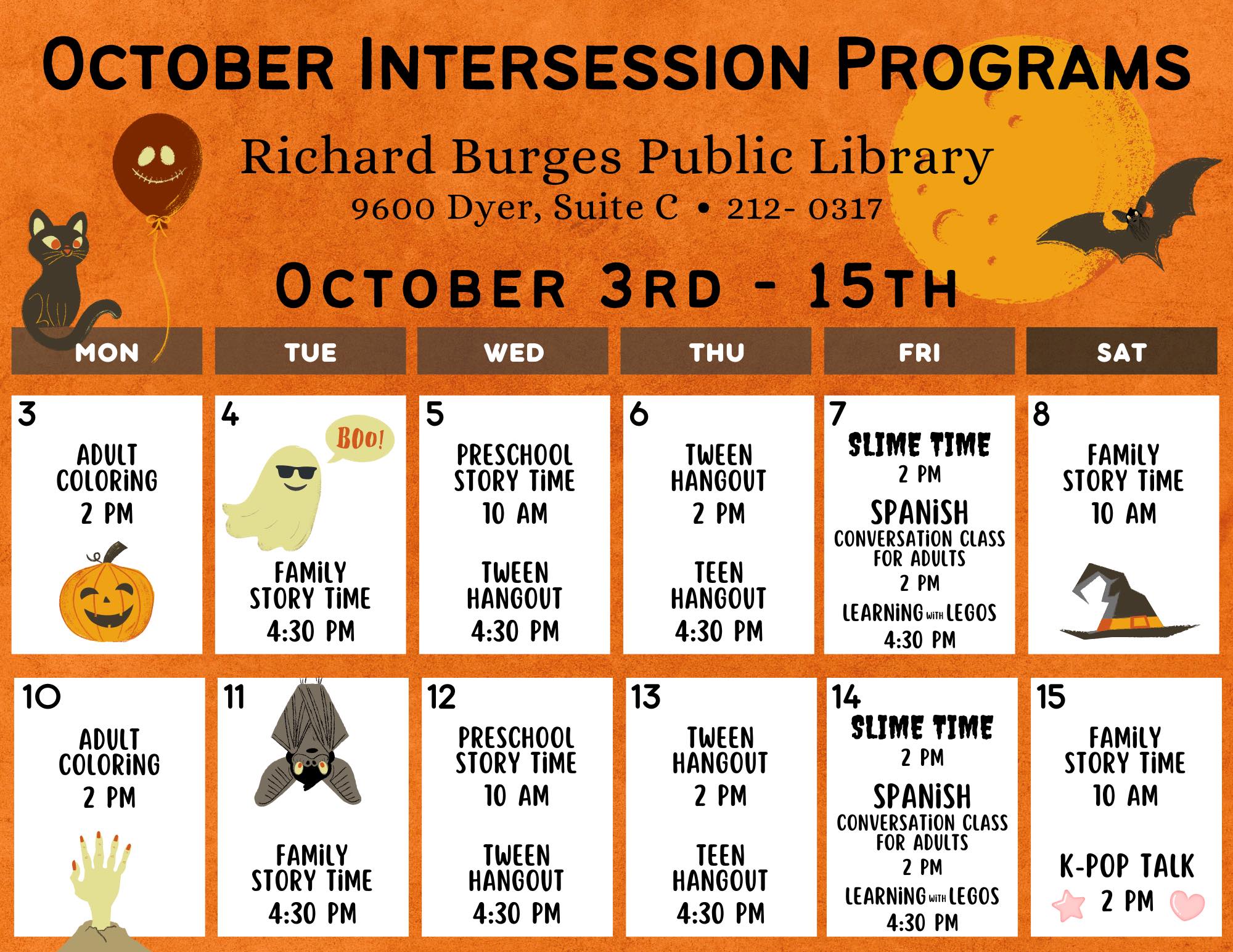 October Intersession Programs At Richard Burges Library EPStuff October Intersession Programs At Richard Burges Library EPStuff