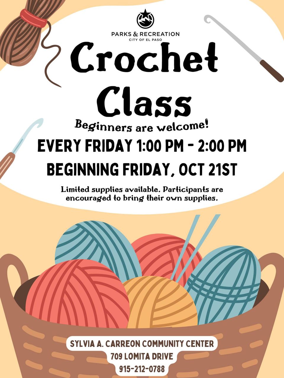 Crochet Class at Sylvia A. Carreon Community Center